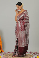 Maroon Pure Gajji Silk Banarasi Handloom Saree- Silk Mark Certified